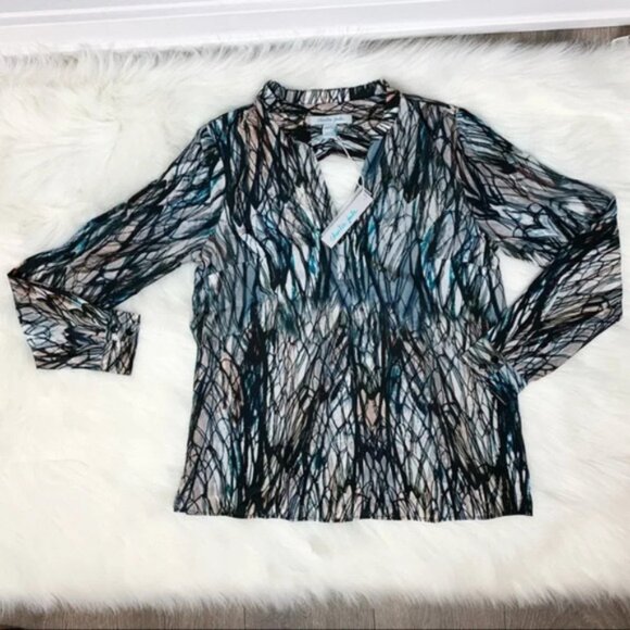 Anthropologie Charlie Jade Blouse Silk Pattern Open Back cut out long sleeve S - Picture 4 of 14